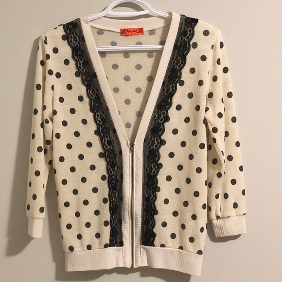 Spoiled lace edged zip polka dot cardigan - Picture 2 of 7